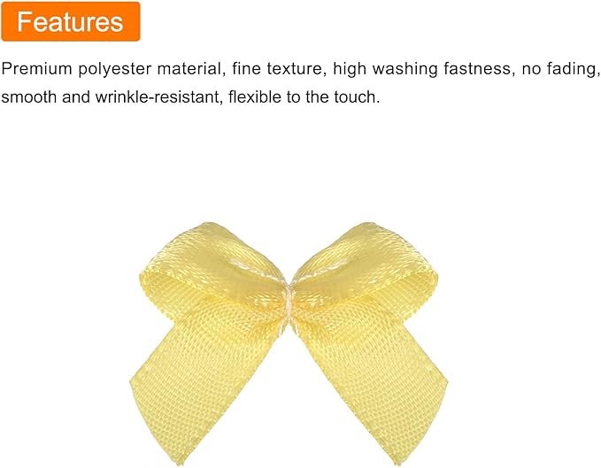 MECCANIXITY 50Pcs Mini Ribbon Bow 1" Mini Fabric Satin Ribbon Flower Bows for Craft DIY Sewing Wedding Birthday Party Yellow