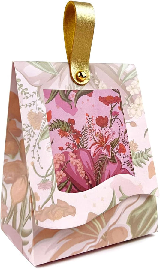20PCS Rose Goodie Bags, Mini Gift Bags with PU Handle for Party Favors Treat Boxes Wedding Bridal Baby Shower Birthday Party Presents 3.9"x2.6"x1.4"(Sakura Pink)