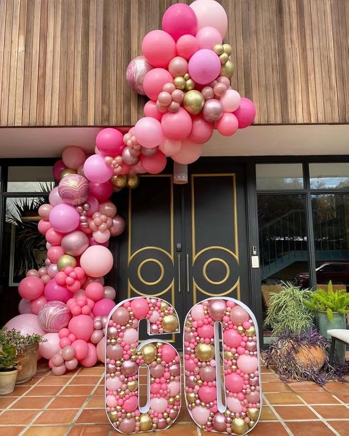 Bezente Pink Balloons Set,60pcs 12 inch Metallic Pearl Pink, Hot & Pastel Pink Latex Balloons Kit for Birthday,Wedding,Baby Shower,Princess Theme Party Decorations