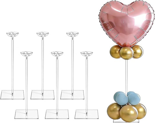 6 Pack Clear Acrylic Balloon Stand Kit, 15.75 Inch Reusable Balloon Sticks Holder With Base Perfect for Tabletop Centerpiece Party Event Decorations (15.75" 6 Pack)