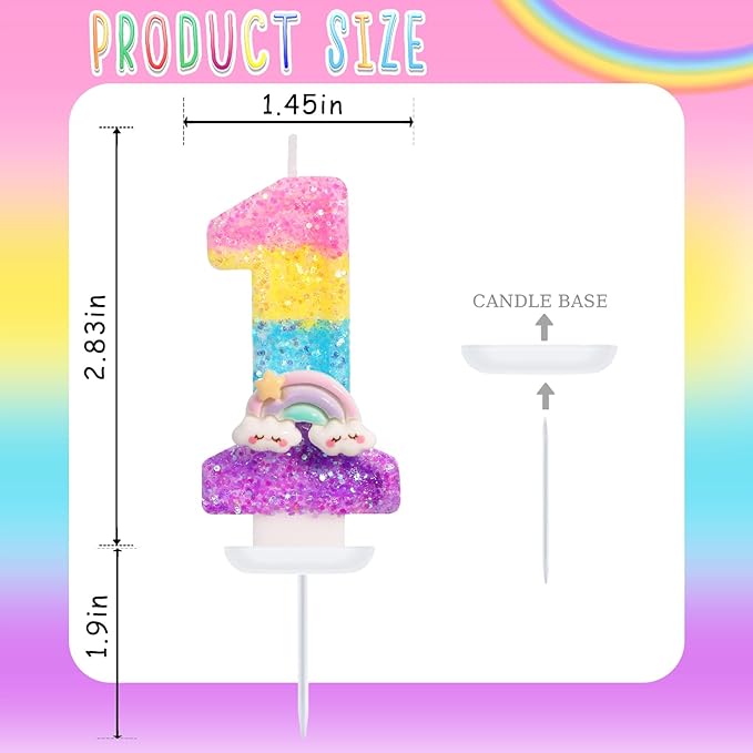 Rainbow Candles for Cakes, Number 1 Candle Rainbow Cake Topper for First Birthday Decorations for Girl and Boy