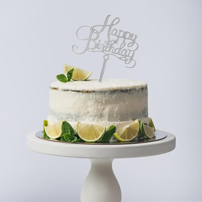 Silvery Acrylic Birthday Cake Toppers - 6pcs Happy Birthday Toppers for Girls' Party Decorations