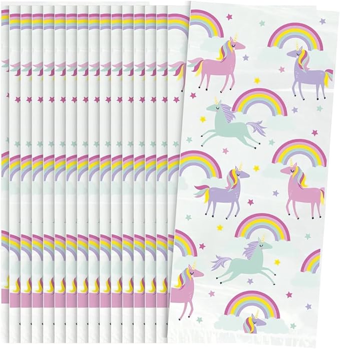 Unique Magical Rainbow & Unicorn Cellophane Gift Bags - Pack of 20 - Perfect for Parties, Treats & Gift Giving