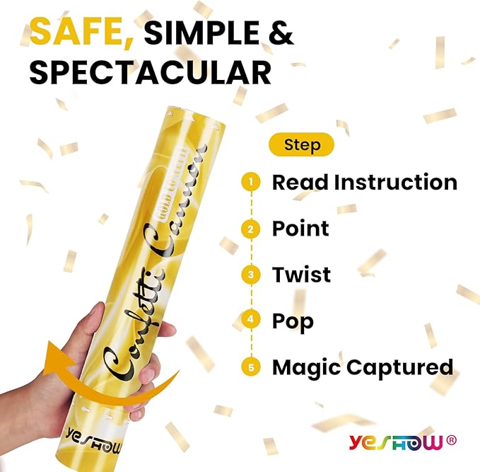 Confetti Cannon Party Poppers Gold,(6 pack) YESHOW Confetti Shooters Blaster for Birthday Graduation Wedding Christmas New Year’s Eve and Valentine's Day Any Celebrations