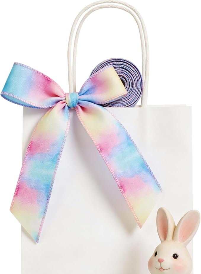 Meseey 2.5 Inch x 10 Yards Pastel Wired Ribbon, Rainbow Gradient Wired Edge Ribbon for Easter Wreaths, Gift Wrapping, Easter Baskets, Crafts, Spring Party Decorations