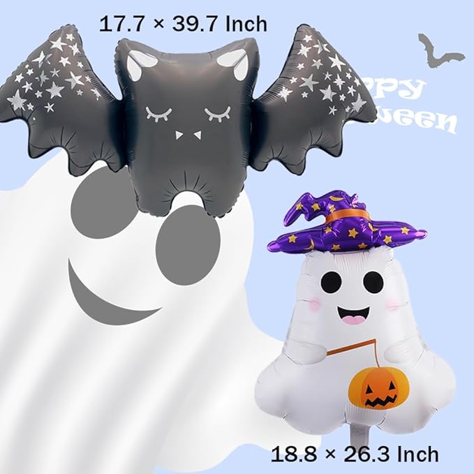 Halloween Balloons Decorations Bat Ghost Balloons BOO Foil Balloon Kit for Halloween Themed Party Supplies Spooky Birthday Party Decorations Balloon Sets-9 Pcs