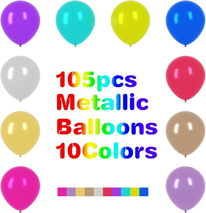 Voircoloria 105pcs Metallic Balloons 12inch Chrome Party Balloons for Boys Girls Birthday Baby Shower Gender Reveal Wedding Decorations