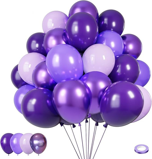 Purple Balloons,60Pcs Dark Purple Party Balloons,12 inch Light and Metallic Purple Balloons for Birthday,Bridal Showerl, Graduation,Party Decorations