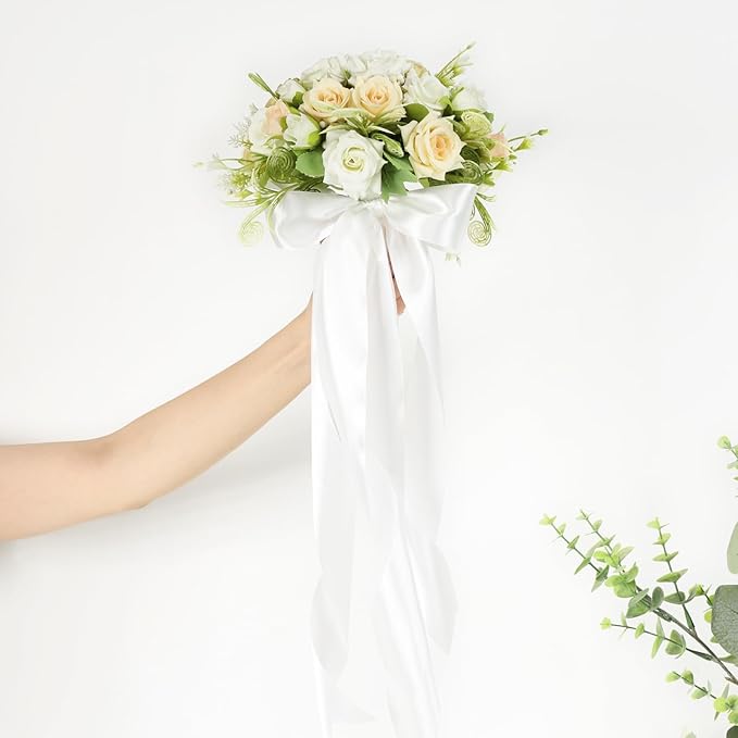 White Satin Ribbon 1-1/2 Inch, 60 Yards White Polyester Fabric Ribbon for Gift Wrapping Flower Bouquet Crafts Wedding Christmas Party