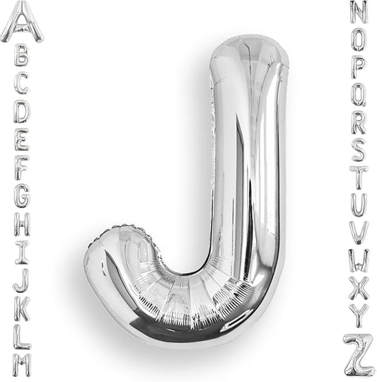 AULE 40 Inch Big Letter Balloon Silver J Large Foil Helium Alphabet Balloons A-Z for Birthday Anniversary Graduation New Year Party Decoration Supplies