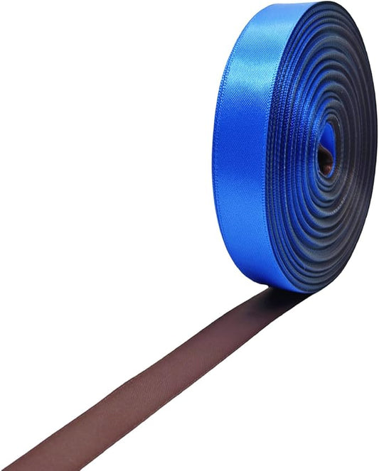 5/8 Ribbon, Blue & Coco Brown Two-Tone Double Faced Satin Ribbon for Gift Wrapping, Flower Bouquet, Bow, Hair, Wedding, DIY Crafts, Holiday Party Decorations, 30 Yards Total