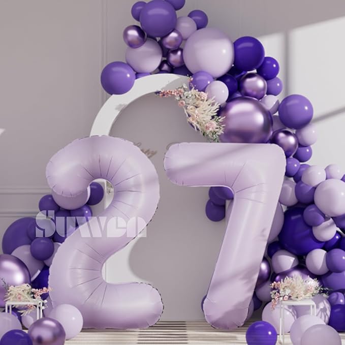 SUWEN 40 Inch Light Purple Large 27 Balloon Number Big Foil Helium Lavender Number Balloons Huge Mylar 0-9 Giant Jumbo Happy 27th Birthday Party Anniversary Decorations