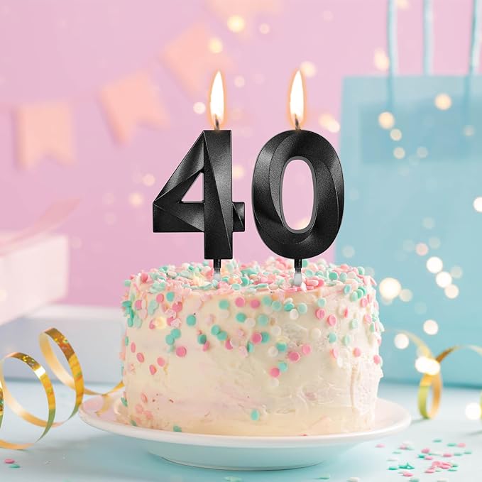 Number 40 Birthday Candles, 1.96 Inch Happy Birthday Cake Candles Cupcakes Topper Decoration for Birthday Party Wedding Anniversary Celebration Supplies (Black)