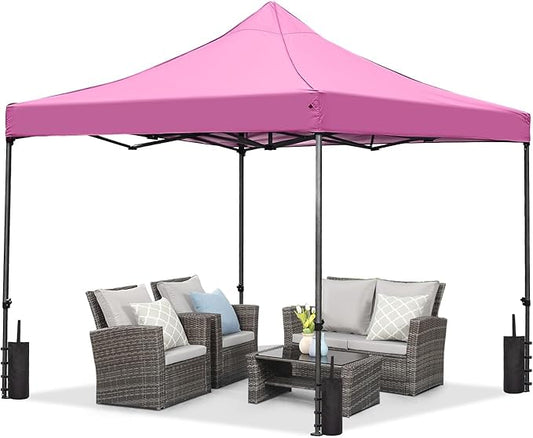 GDY 10x10 Ft Steeple Outdoor Pop Up Canopy Tent, Commercial Portable Instant Folding Gazebos, Patio Canopies with Wheel Bag, Pink.