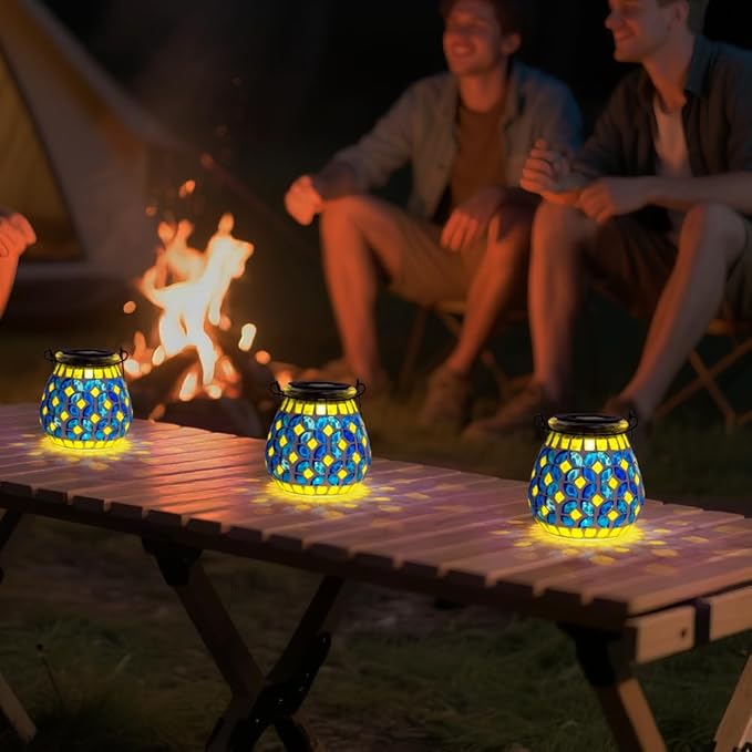 Starsoul Solar Lanterns Outdoor Waterproof, Gorgeous Mosaic Solar Lantern Outdoor Garden Decor, Solar Hanging Lights for Outside Patio Yard