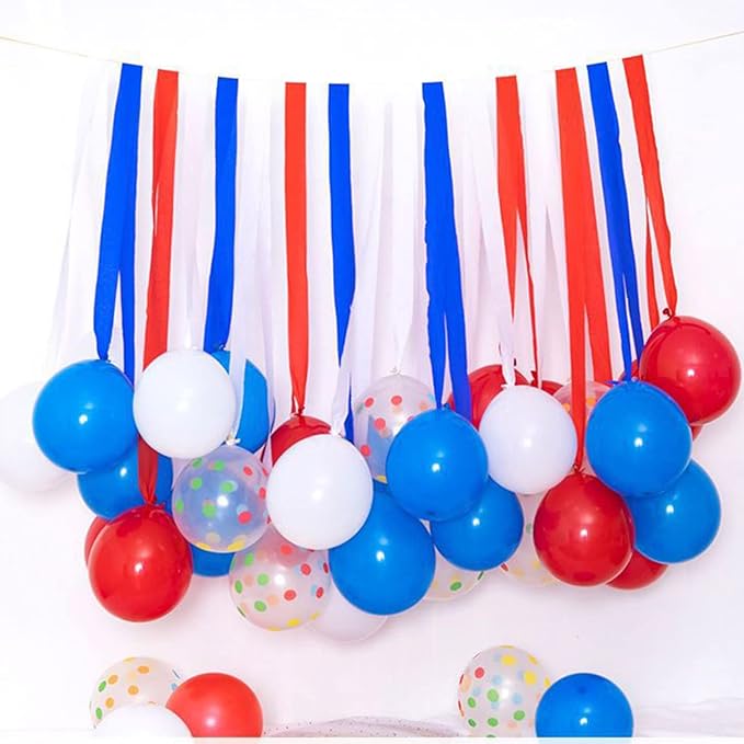 3 Color red Blue and White Crepe Paper Streamers 6 Rolls Party Paper Streamers for Party Decoration(1.8 Inch x 82 Ft/Roll)