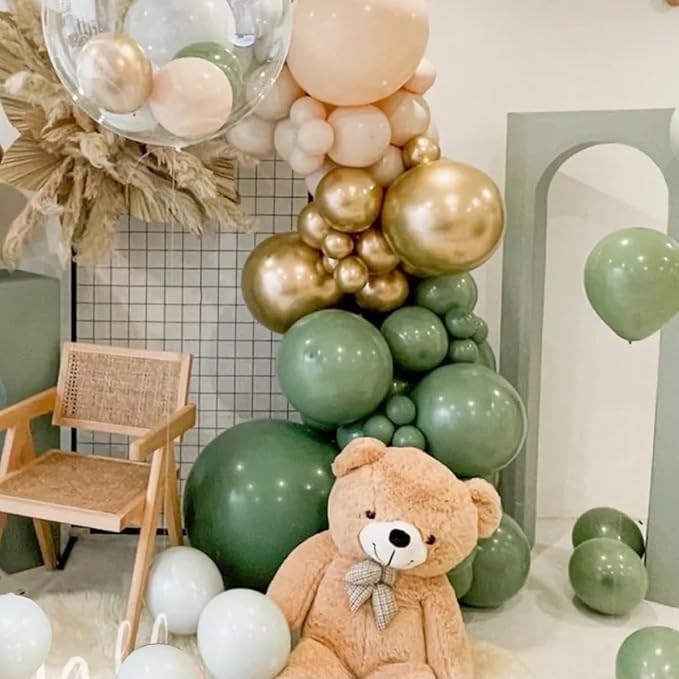 MEBAY Green White Gold Balloon Arch Kit, 146Pcs Avocado Green Metallic Chrome Gold Confetti and White Latex Balloons for Wedding Birthday Baby Shower Decoration