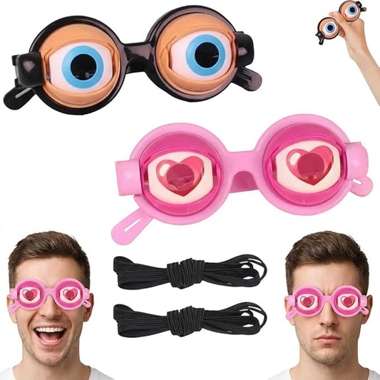 2Pcs Funny Glasses for Adults Crazy Eye Glasses(with 2 Glasses Cords), Eyes Glasses Adult Size Silly Sunglass With Blinking Eyeball for Party and Performances