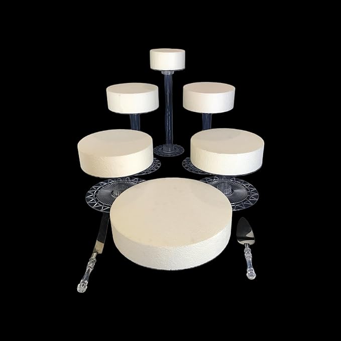 6 Tier Acrylic Wedding Cake Stand Set - Heavy Duty Round Cake and Cupcake Stand Combo for Home Decor, Wedding, Party, Birthday - Crystal Clear Cake Stand, Dessert Display Stands