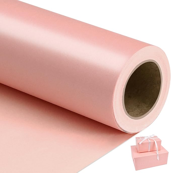 NESCCI Pink Matte Wrapping Paper,Solid Color Pearly-Lustre Paper,Gift Wrapping Paper,Perfect for Wedding,Valentine's Day,Birthday, Christmas,Baby Shower,DIY Bouquet (17 Inches X 32.8 Feet)