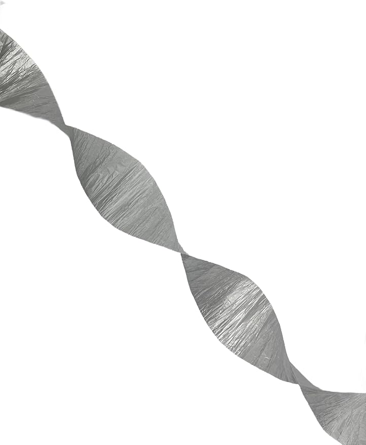 Metallic Silver Crepe Paper Streamers, 290 Feet Total, Made in USA