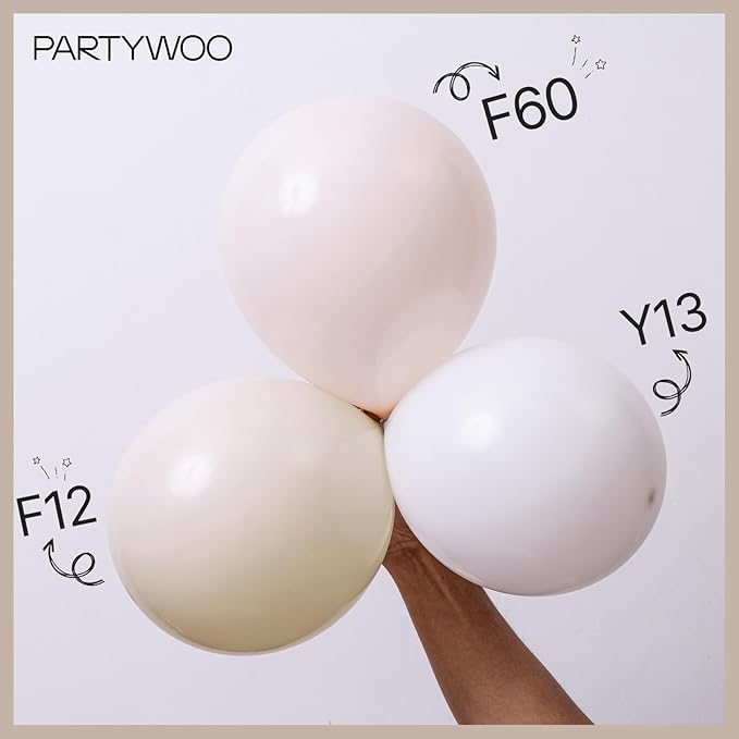 PartyWoo Beige Balloons 152pcs Different Sizes of 18 12 10 5 Inch Boho Cream Ivory Neutral Balloon Arch Kit Garland for Wedding Graduation Engagement Baby Shower Birthday Party Decorations White-F60
