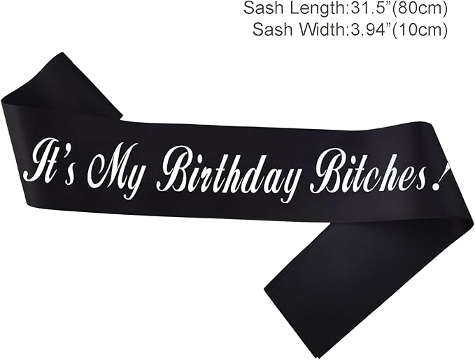 It's My Birthday Bitches!' Birthday Sash, Silver Foil Black Birthday Sash for Women 21st 30th 40th Fun B-day Party Suppiles