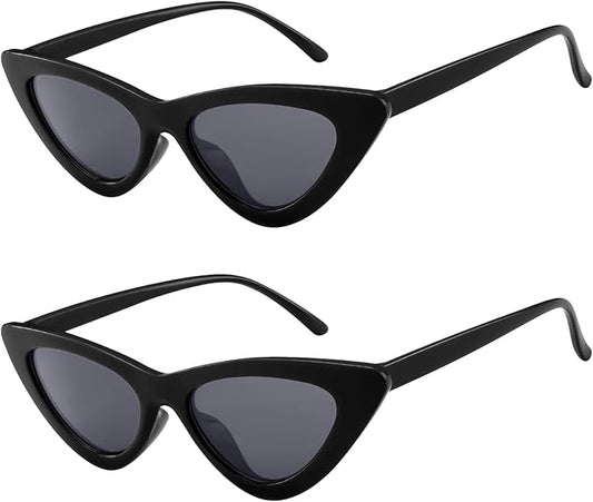 PLULON Vintage Narrow Cat Eye Sunglasses Women Men Sun Glasses Retro Cateye Boys Girls Birthday Summer Beach Pool Party