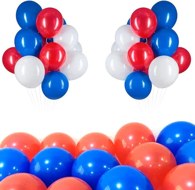 Balloon Garland Arch Kit-Blue, Red, White with Strip Tape, Blue Knotting Device, White Ribbon for Boy Party, Wedding,Birthday party decoration gift