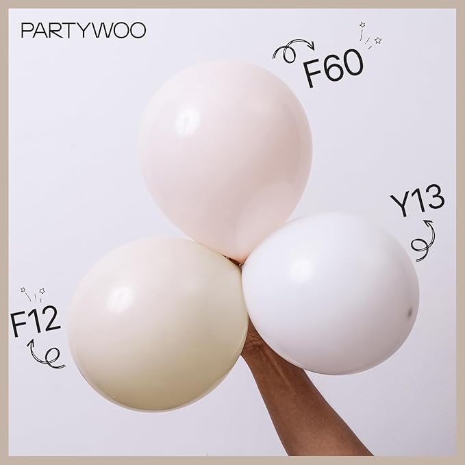 PartyWoo White Sand Balloons 155pcs Different Sizes of 18 12 10 5 Inch Off White Beige Cream Ivory Boho Neutral Balloon Arch Kit Garland for Wedding Baby Shower Birthday Party Decorations White-F12