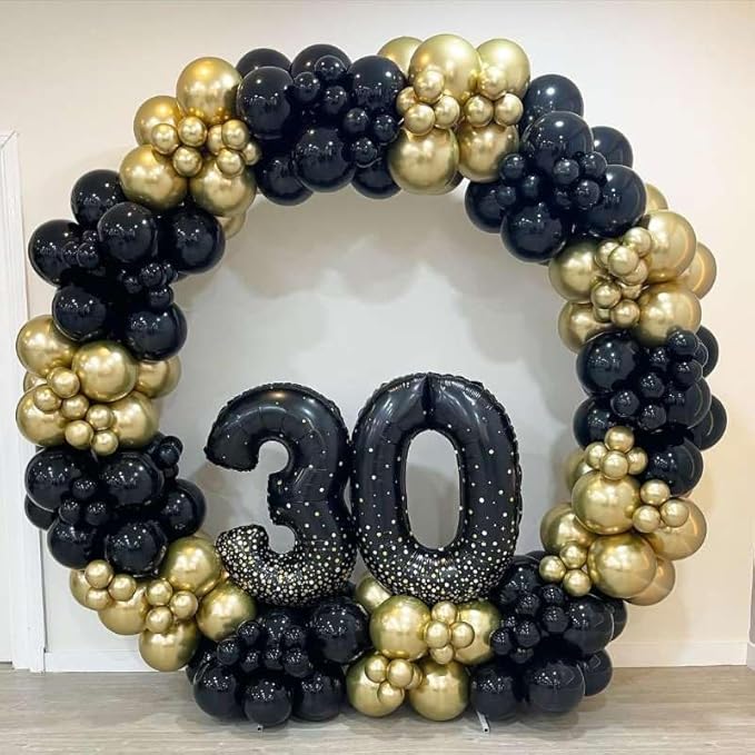 Black and Gold Balloon Arch Garland Kit 153pcs with Star, 22 18 12 10 5in Different Size Black and Gold Confetti Latex Balloons for Birthday Anniversary Graduation New Year Party Decoration