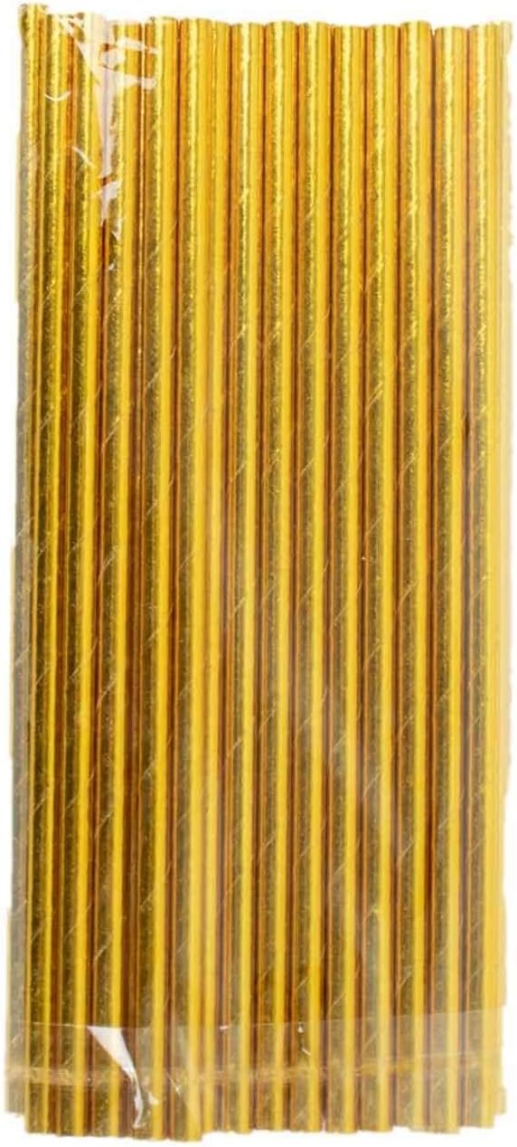 Efavormart 50 Pack 8 Inch Metallic Gold Foil Paper Drinking Straws, Food Grade Biodegradable Disposable Party Straws for Weddings & Events