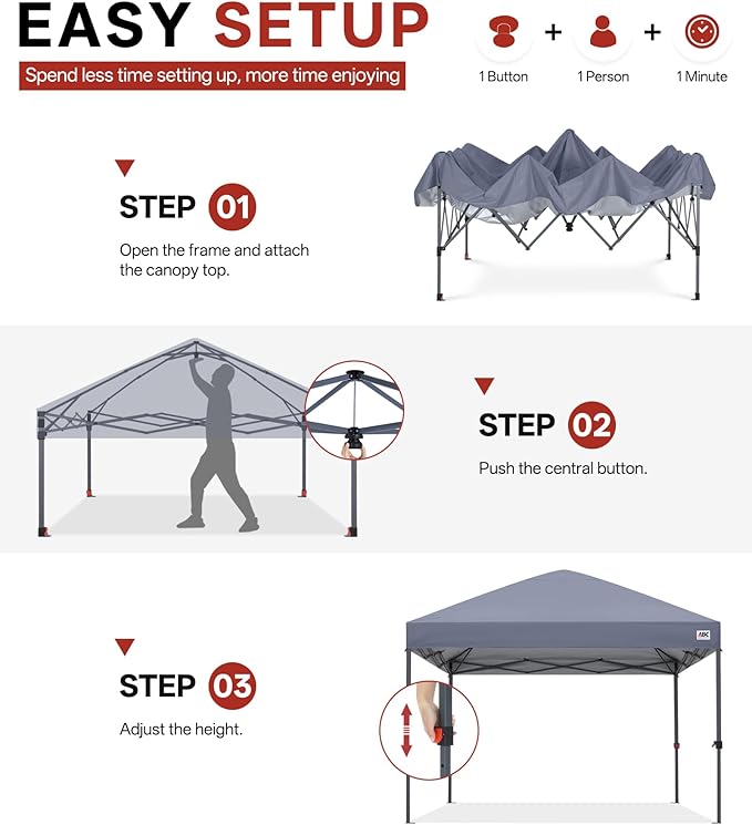 ABCCANOPY 8x8 Pop Up Canopy Tent, Easy Setup Instant Shelter with Wheeled Bag, Heavy Duty Outdoor Canopy for Beach, Market, Backyard, UV Protection, Outdoor Weather Protection (Light Gray, 8x8)