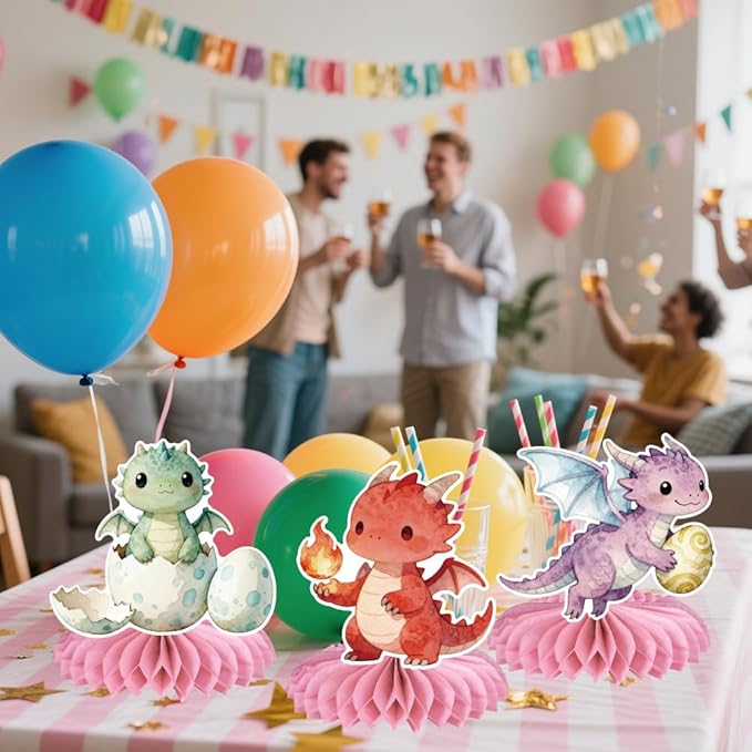 ANATTASOUL 12PCS Table Honeycomb Centerpieces Watercolor Dragon Birthday Party Decorations for Table, 7.48"*5.9" Honeycomb Decorations for Wedding, Christmas, Anniversary, Home Decor