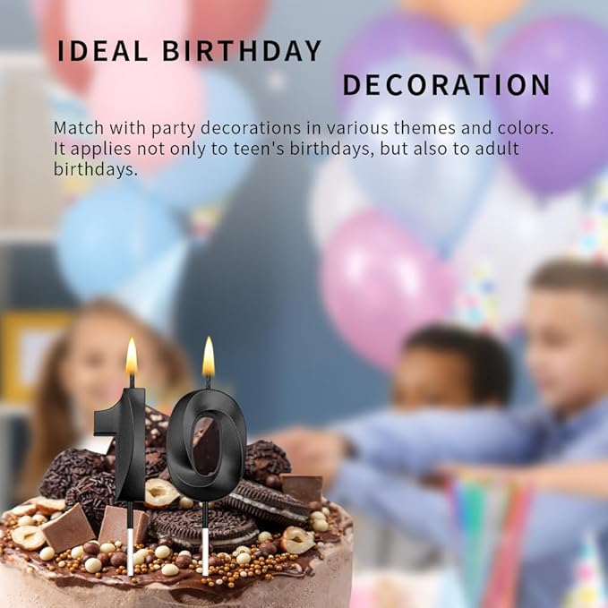 10th Black Birthday Candles 10 Birthday Candle 10 Candle Black Velas De Cumpleaños