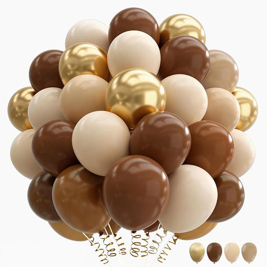 160Pcs 12 Inch Brown Light Brown Tan Sand White Metallic Gold Latex Balloons for Boho Neutral Baby Shower Birthday Party Decorations