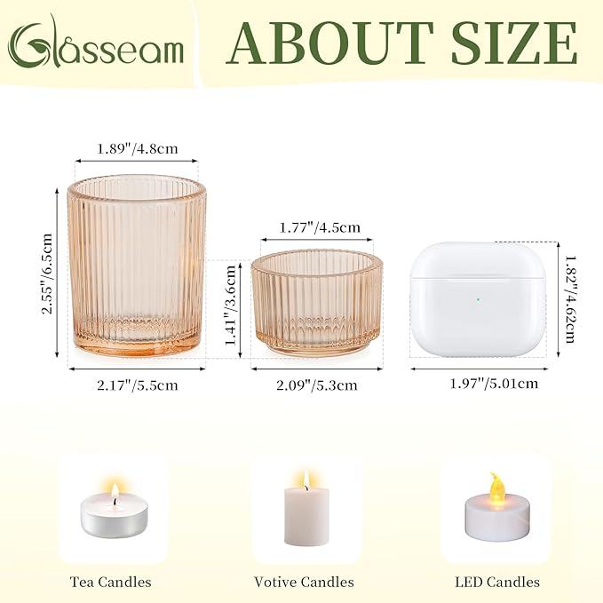 Glasseam Gold Votive Candle Holders: 24 Pcs Ribbed Glass Tealight Candle Holder Set Tea Light Holders Bulk Wedding Decorations for Reception Modern Party Decor Centerpiece