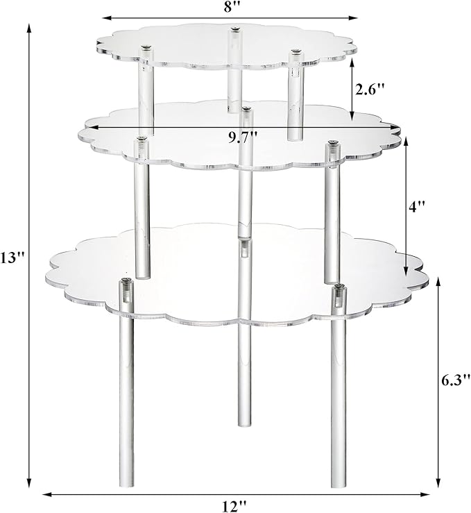 Okllen 3 Pack Clear Acrylic Cake Stands, Cupcake Stand Cake Holder, Countertop Dessert Display Riser for Bakery, Appetizer, Birthday Wedding Party Baby Shower, Flower Shape