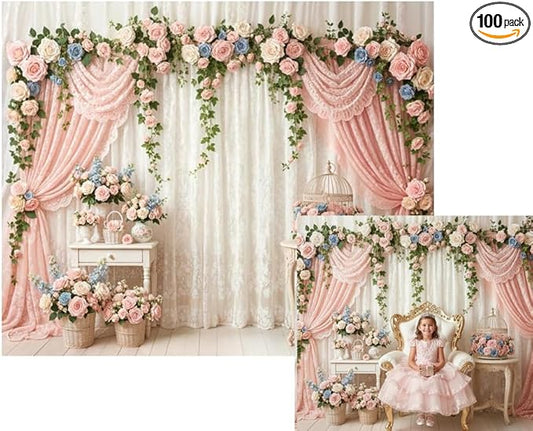 Kate 10x8ft Elegant Floral Arch Photography Backdrop with Sheer Lace Curtains for Wedding Photography Photo Background