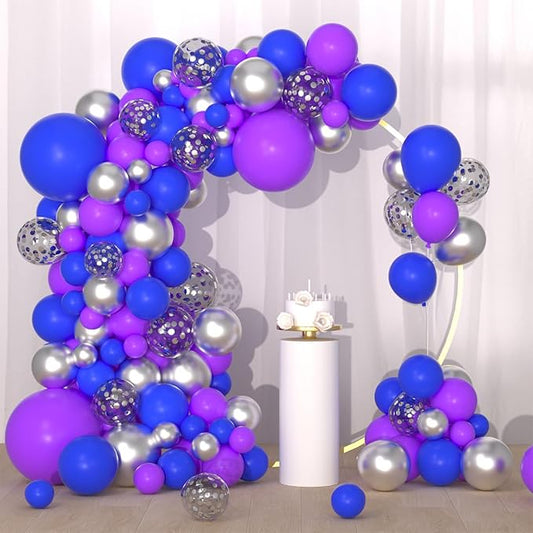 Purple Blue Silver Balloon Garland Arch Kit - Blue Purple Metallic Silver Balloons Video Game Birthday for Video Gamer Miner Birthday Outer Space Anniversary Wedding Graduation Party Decors