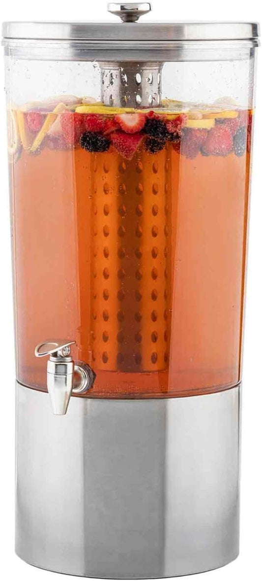 TableCraft 10451 Upscale Beverage Dispenser, 4-1/2" Gallon, Stainless Steel with Nickel Plated ABS Faucet, Tritan Reservoir, Stainless Steel Base