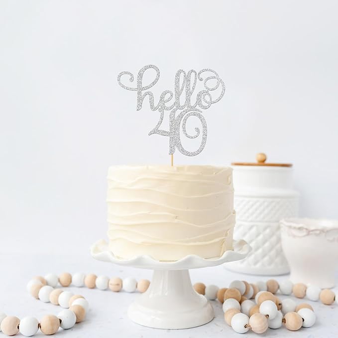 Sliver Glitter Hello 40 Cake Topper - Cheers to 40th Years - 40 and Fabulous Cake Topper - 40th Birthday/Wedding Anniversary Party Sign Decorations