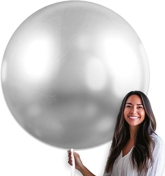 PartyWoo Metallic Silver Balloons 4pcs 36 Inch Large Big Jumbo Giant Silver Chrome Balloons for Graduation Wedding Baby Shower Bachelorette Anniversary Birthday Party Decorations Silver-G102