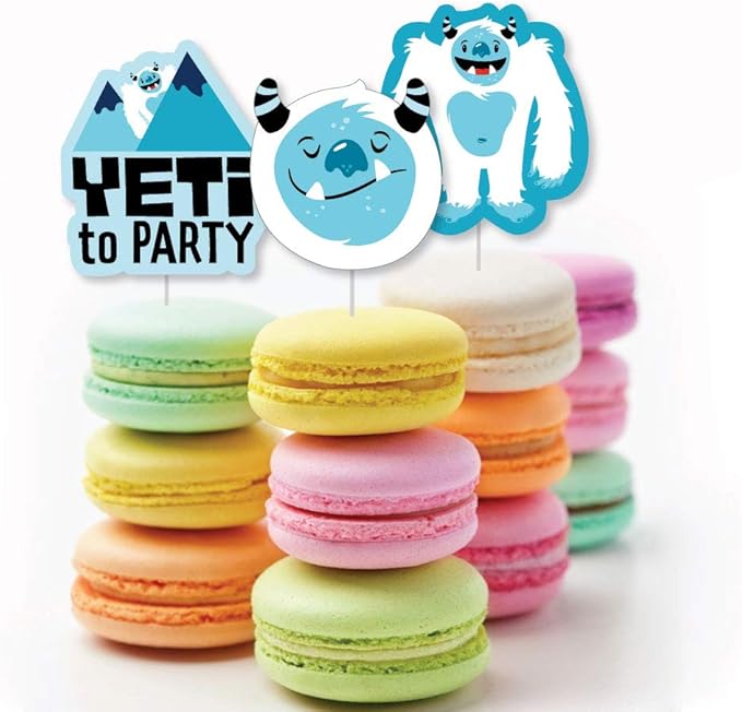 Big Dot of Happiness Yeti to Party - Dessert Cupcake Toppers - Abominable Snowman Party or Birthday Party Clear Treat Picks - Set of 24