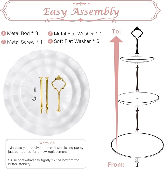 PinCute 5 Pcs Dessert Table Display Set - 2 X Cupcake Stand Holder/Cup Cake Tier Tower & 3 X Serving Tray Combo for Tea Party, Birthday, Baby Shower (Wave Round)
