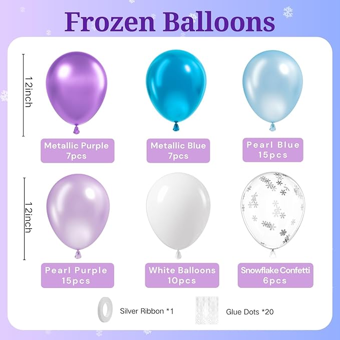 BAUANOOY Frozen balloons, 60pcs 12 Inch Purple and Blue Balloons with Snowflake Confetti Balloons for Winter Theme Party Supplies Baby Shower Wedding Frozen Birthday Party Decorations