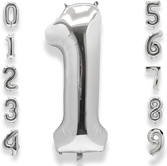 AULE 40 Inch Big Silver 1 Balloon Number Large Foil Helium Number Balloons 0-9 Jumbo Giant Happy 1st Birthday Party Decorations for Boy or Girl Huge Mylar Anniversary Party Supplies