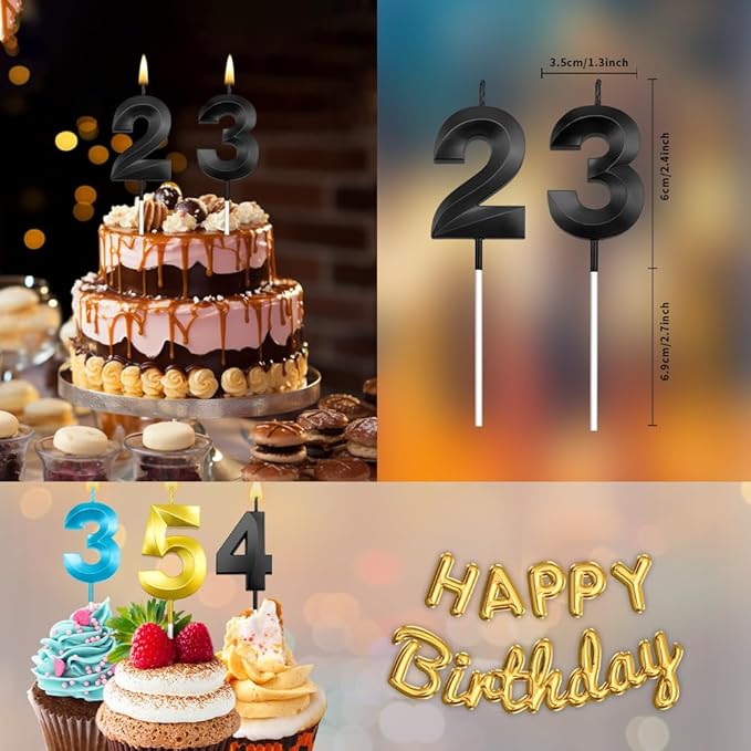 23rd Birthday Candles 23 Candles for 23rd Birthday Decorations for Boys Happy 23rd Birthday Cake Topper Black Birthday Candles Black Number Candles Happy 23rd Birthday Decorations for Girls (23)