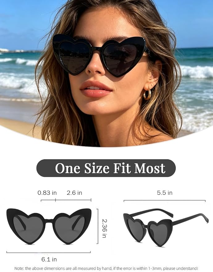 8 Pack Heart Sunglasses Vintage Cat Eye Heart Glasses Retro Bachelorette Bride Sunglasses Bulk for Women
