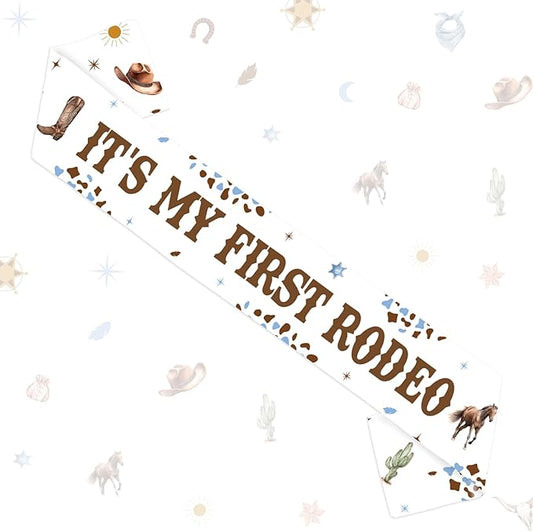 Cowboy 1st Birthday Party Favor Blue It's My 1st Rodeo Birthday Sash Happy 1 Year Old Sash for Baby Boy It's My 1st Rodeo Birthday Decorations for Cowboy 1 Bday Gift Photo Prop